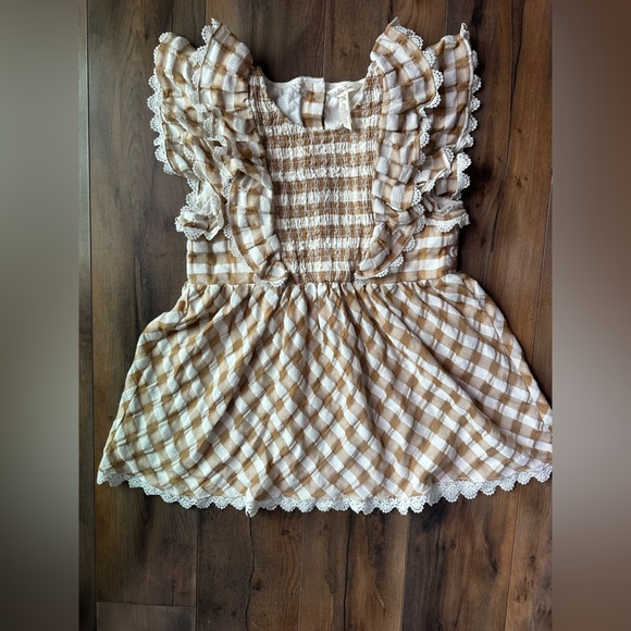 Matilda Jane Other - Matilda Jane Size 14 Gingham Smocked Top Cottagecore Lace Ruffle Blouse